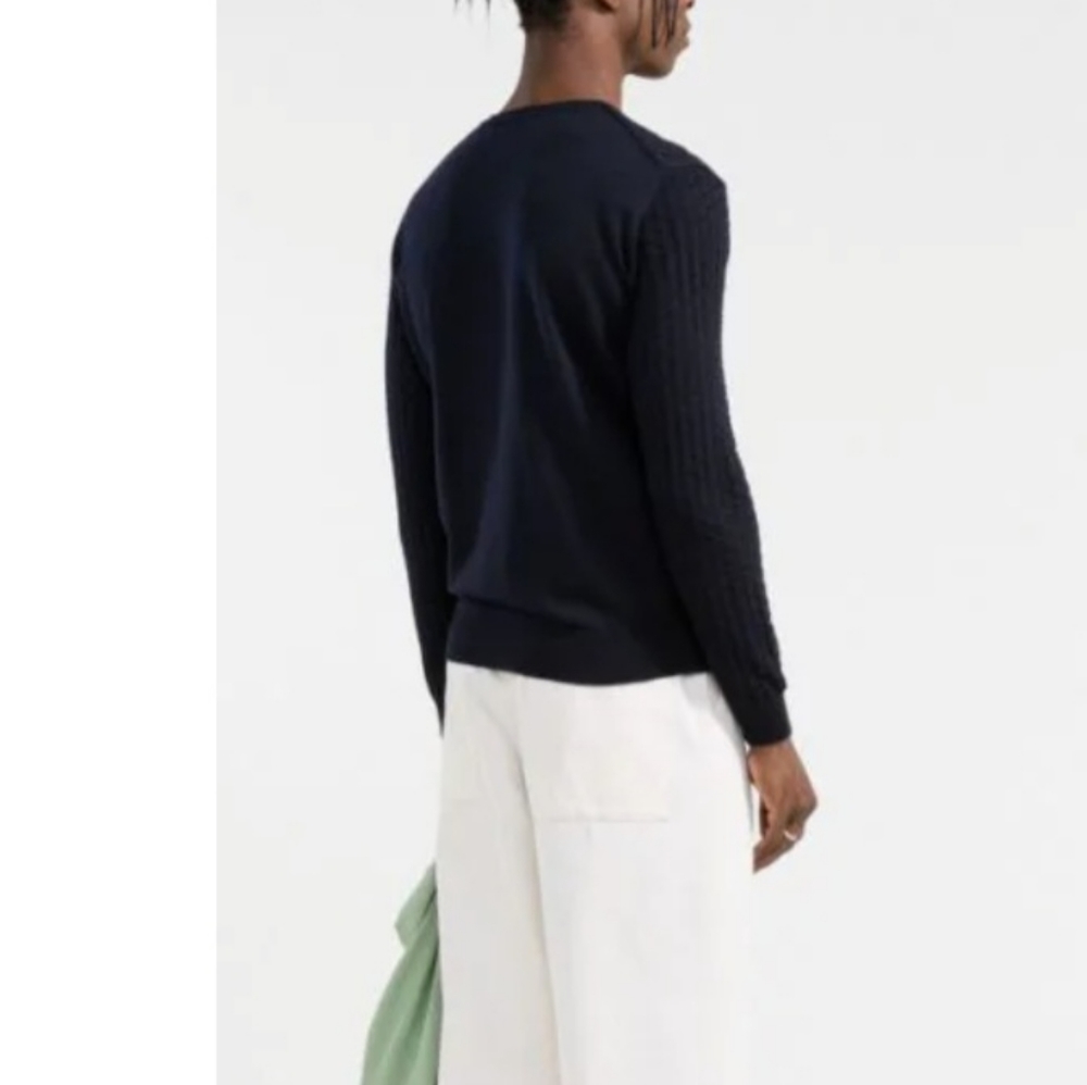 Corneliani Men's Virgin Wool Ribbed Navy Blue Jumper Sweater - Picture 6 of 15